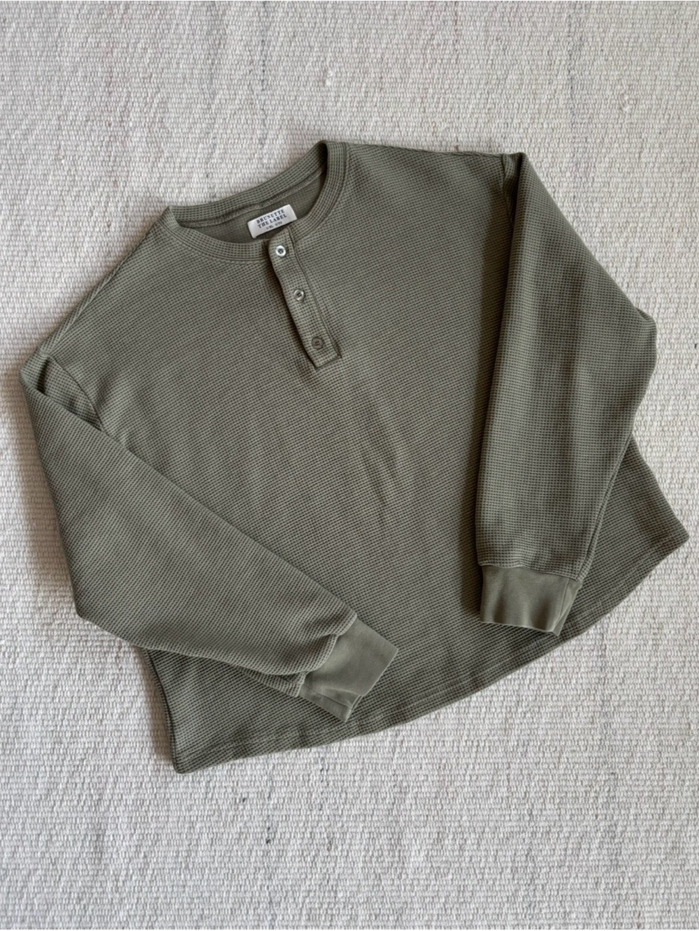 | Brunette The Label | Olive Green Waffle Henley Long-Sleeve Women’s size L/XL